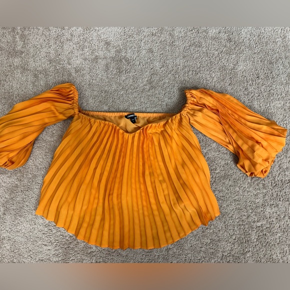 Express Off Shoulder Pleated Crop Top / Orange / S - Picture 7 of 9
